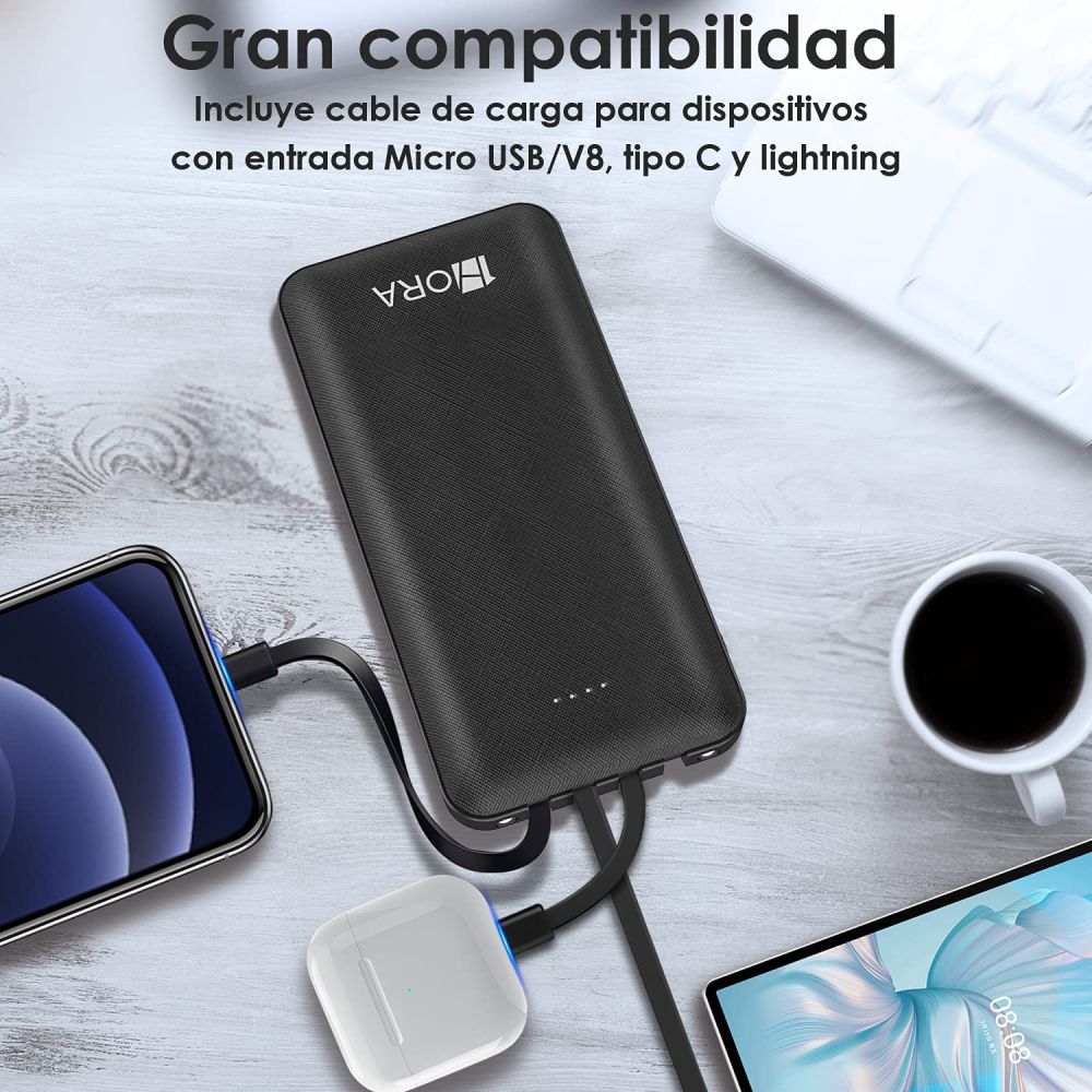 PowerHub™ - Power Bank 10,000mAh con Cables Integrados y Linterna