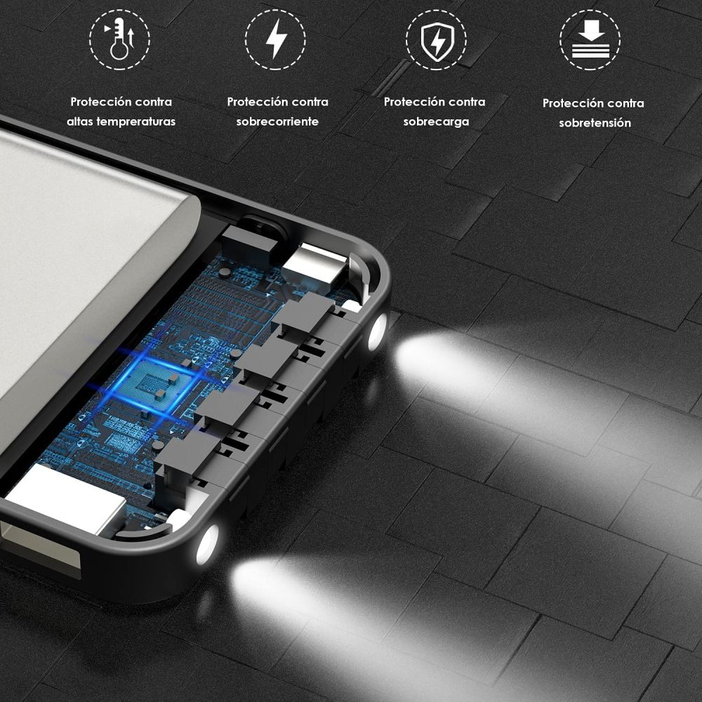PowerHub™ - Power Bank 10,000mAh con Cables Integrados y Linterna