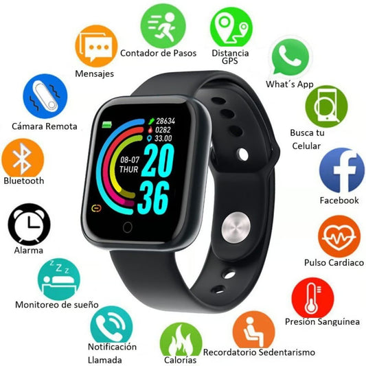 SmartFit™ - Reloj Inteligente D20 con Pantalla de 1.44